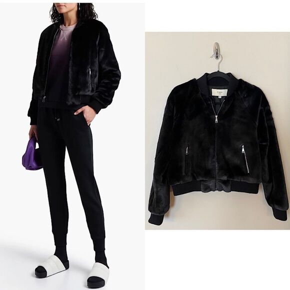 Cami NYC- Black Fey Faux Fur Bomber Jacket (Size:XS) - Picture 1 of 14